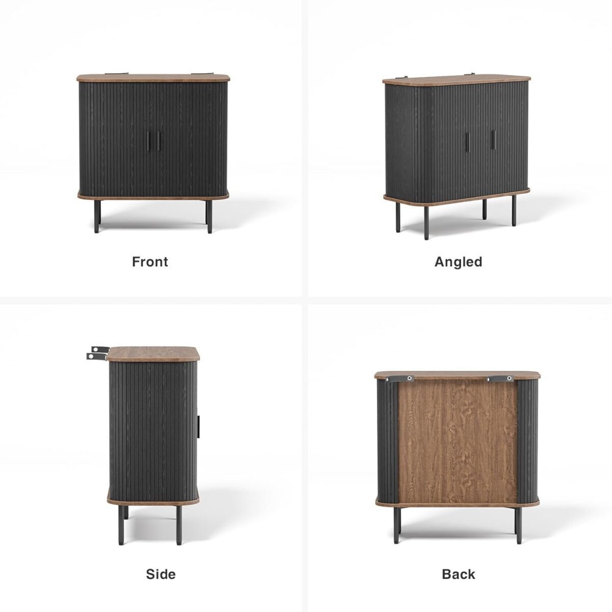 Black Buffet Sideboard Cabinet with Storage, Fluted Storage Cabinet Black with Curvy Edge &