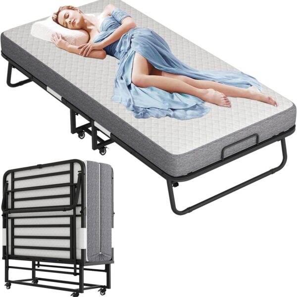 Folding Bed with Mattress for Adults, Cot Size 75" x 31" Rollaway Bed, Portable Bed Foldable Bed Day Bed for Guest