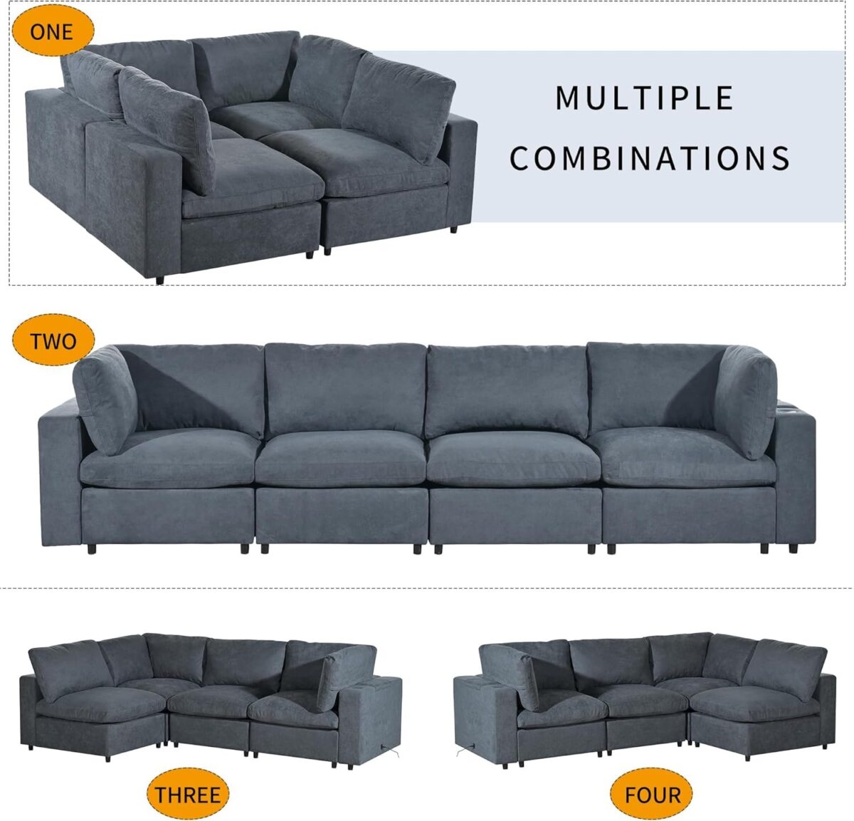 Multifunctional Sofa Couch for Living Room, Modern 4 Seater Upholstered L-Shaped Sectional Modular Sofa