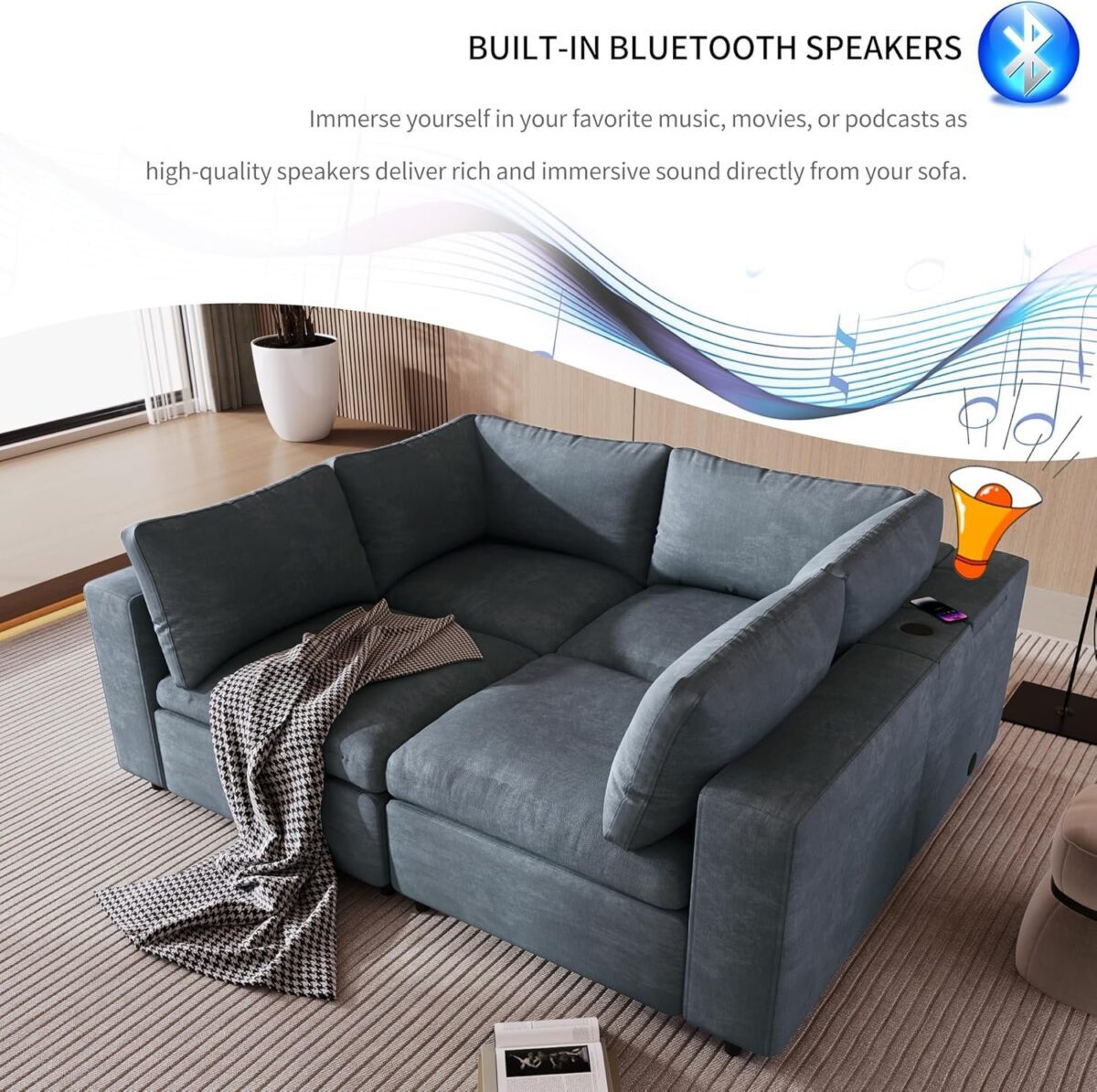 Multifunctional Sofa Couch for Living Room, Modern 4 Seater Upholstered L-Shaped Sectional Modular Sofa