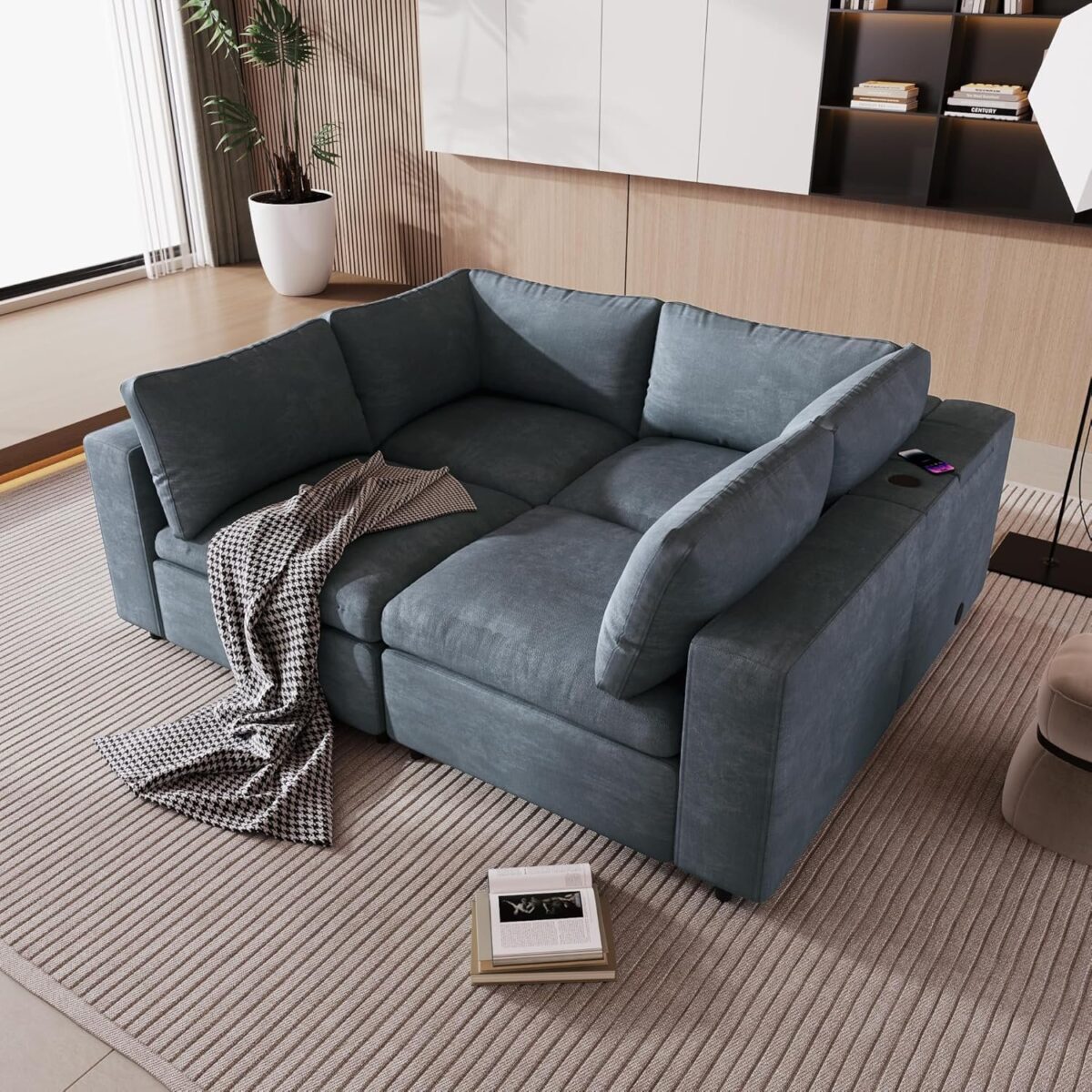 Multifunctional Sofa Couch for Living Room, Modern 4 Seater Upholstered L-Shaped Sectional Modular Sofa