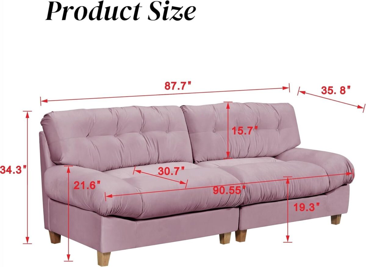 Compression Sofa Bed 90.5 Inch , Modern Minimalist Velvet Loveseat, Module Sofa for Living Room