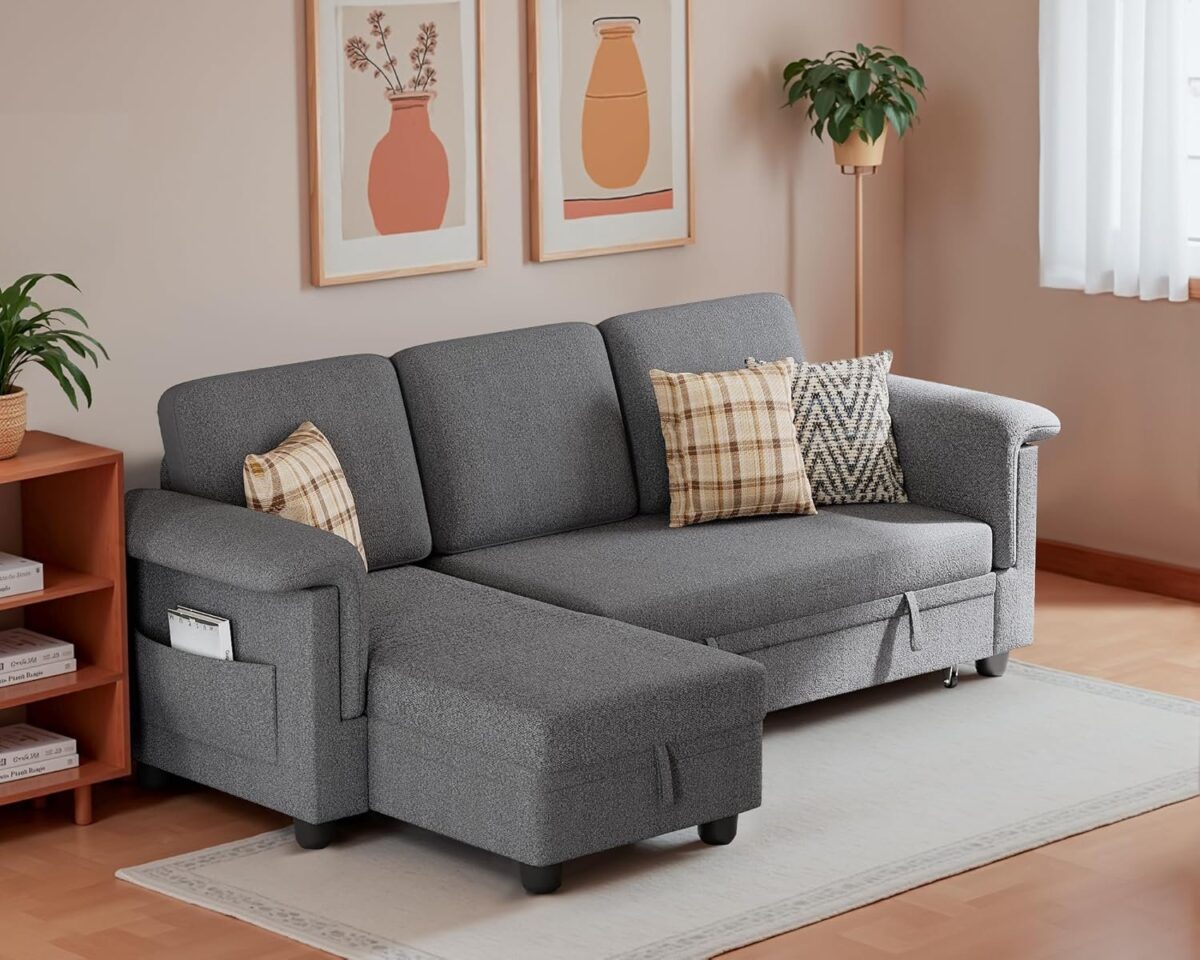 Homall Sleeper Sofa, Pull Out Sofa Couch Bed with Storage Reversible Chaise, L-Shaped Sofas with Side Pocket