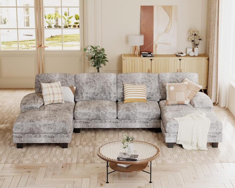 JUMMICO Sectional Couches for Living Room, U Shaped Couch with Chenille Fabric