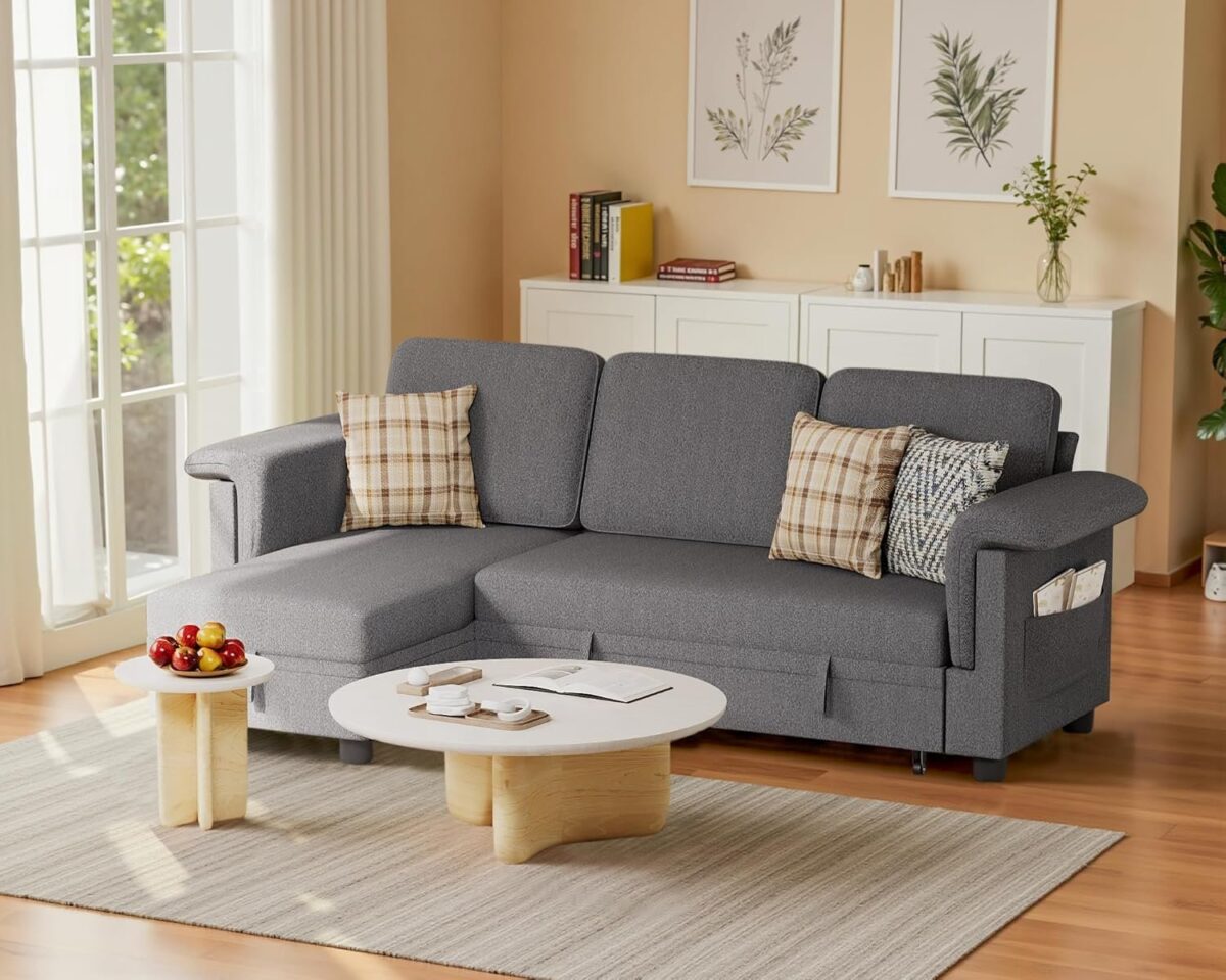 Homall Sleeper Sofa, Pull Out Sofa Couch Bed with Storage Reversible Chaise, L-Shaped Sofas with Side Pocket