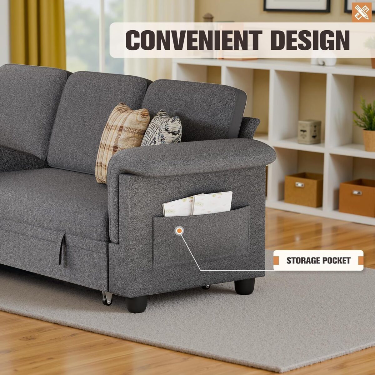 Homall Sleeper Sofa, Pull Out Sofa Couch Bed with Storage Reversible Chaise, L-Shaped Sofas with Side Pocket