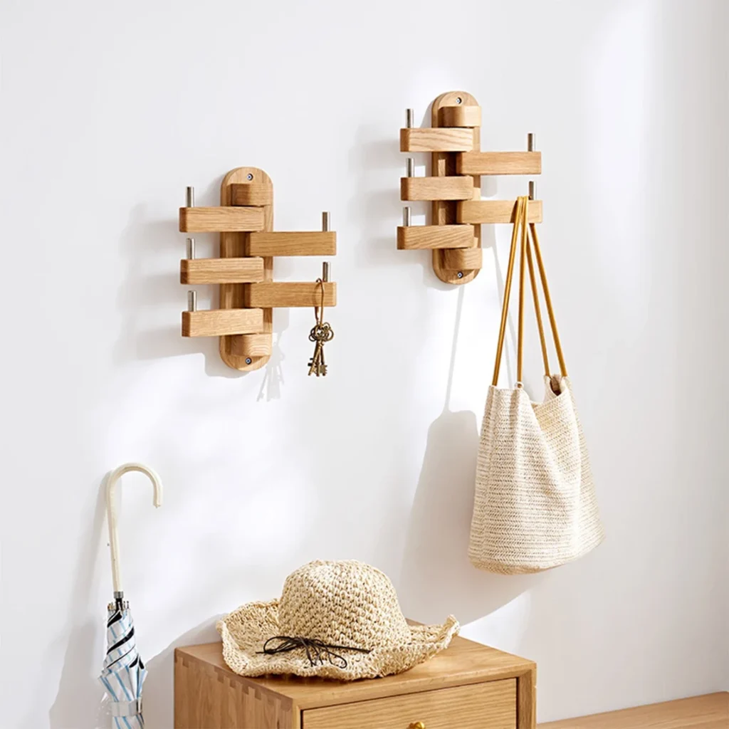 Handmade Wooden Key Holder for Wall, Rotatable Key Hanger