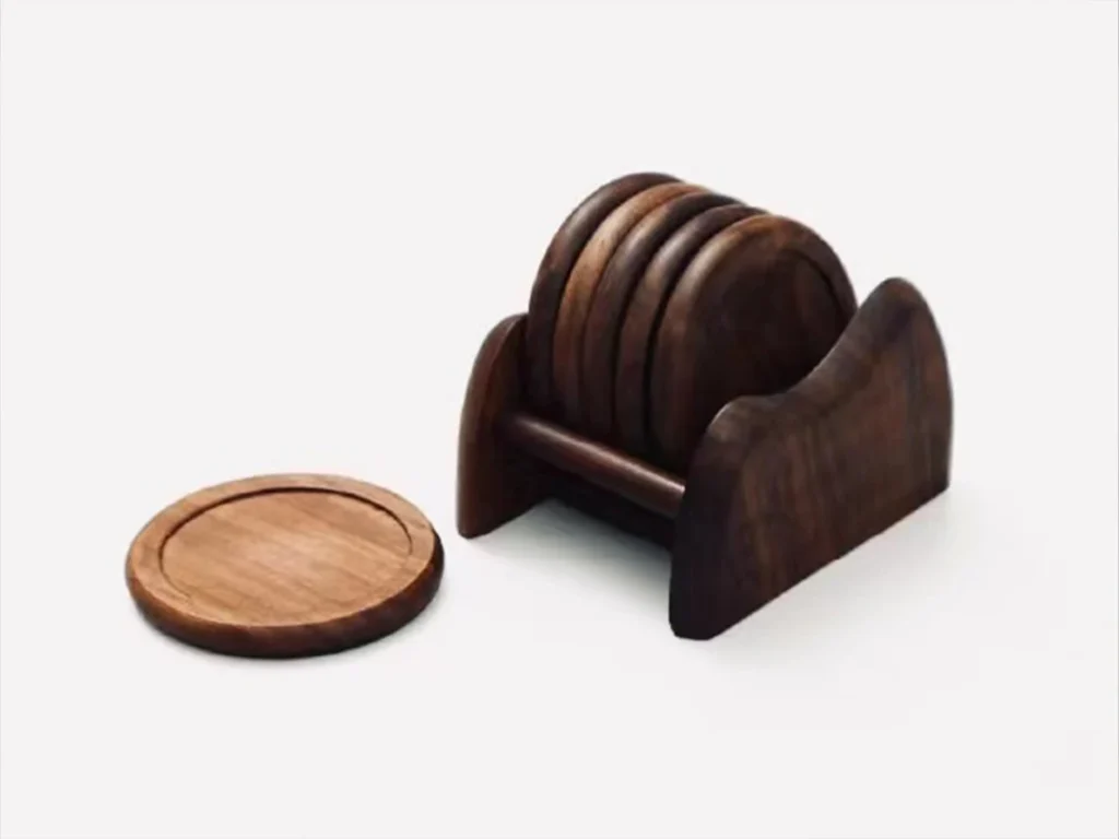 Wood Round Coasters Set of 6 with Holder