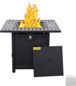 30 Inch Fire Tables 50000 BTU Outdoor Fire Pits for Outside Steel Gas Fire Table with Fire Pit Lid Grille Tabletop and Waterproof