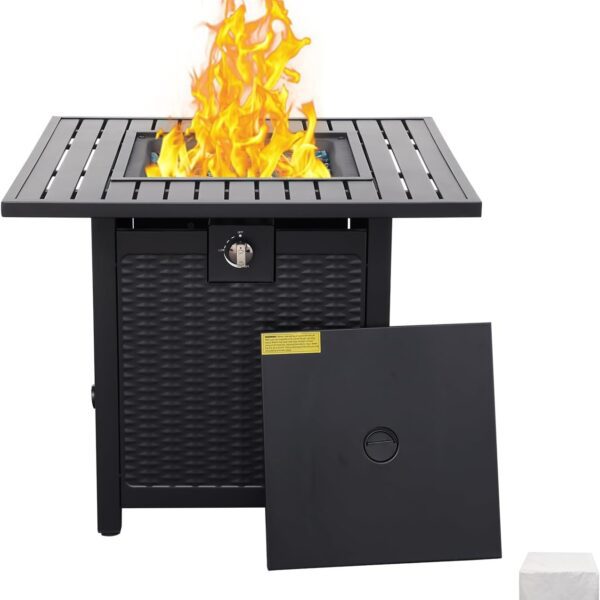 30 Inch Fire Tables 50000 BTU Outdoor Fire Pits for Outside Steel Gas Fire Table with Fire Pit Lid Grille Tabletop and Waterproof