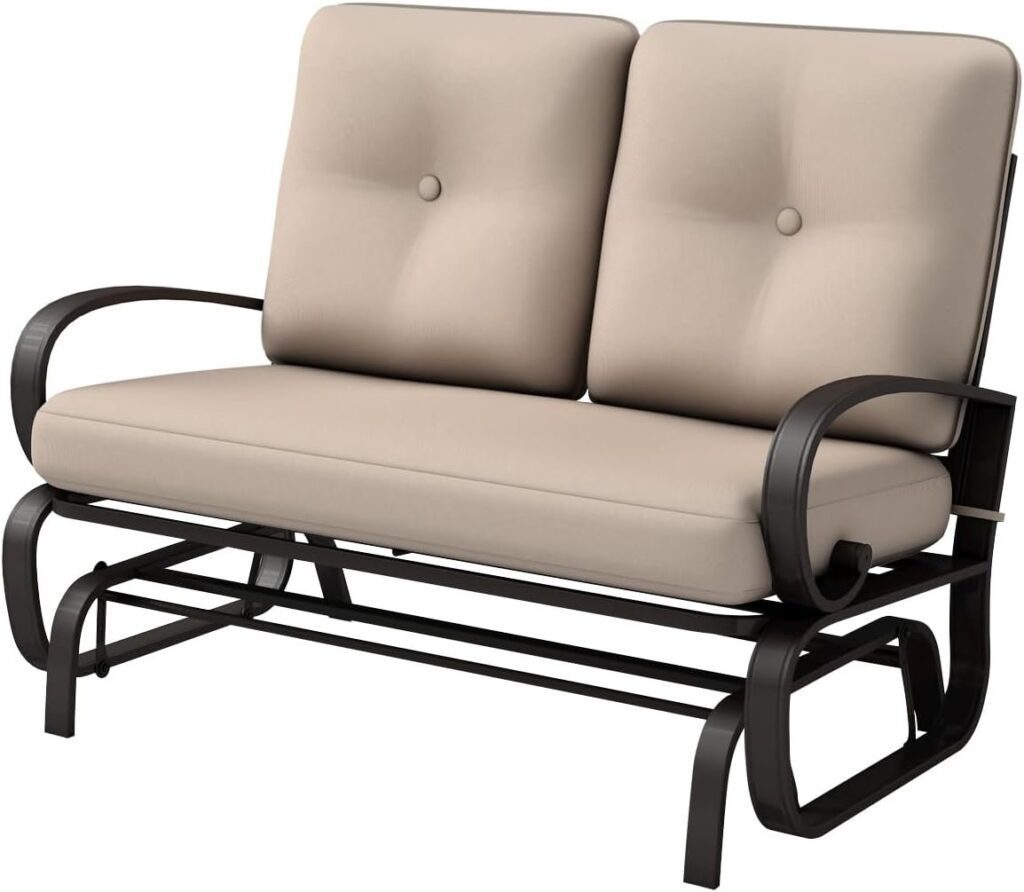 Outdoor Glider Bench, Patio 2 Person Loveseat with Removable Cushion, Thick Padded Seat, Stable Steel Frame