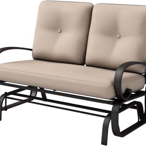 Outdoor Glider Bench, Patio 2 Person Loveseat with Removable Cushion, Thick Padded Seat, Stable Steel Frame