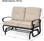 Outdoor Glider Bench, Patio 2 Person Loveseat with Removable Cushion, Thick Padded Seat, Stable Steel Frame