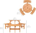 6-Person Circular Outdoor Wooden Picnic Table for Patio, Backyard, Garden, DIY w/ 3 Built-in Benches, 500lb Capacity