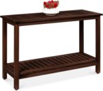 48in 2-Shelf Eucalyptus Wooden Console Table Indoor Outdoor Multifunctional Buffet Bar Storage Organizer