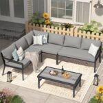 Modern Outdoor Furniture Sectional Sofa Couch Patio Conversation Sets Clearance withTable and Chair Sets for Lawn