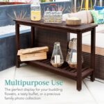 48in 2-Shelf Eucalyptus Wooden Console Table Indoor Outdoor Multifunctional Buffet Bar Storage Organizer