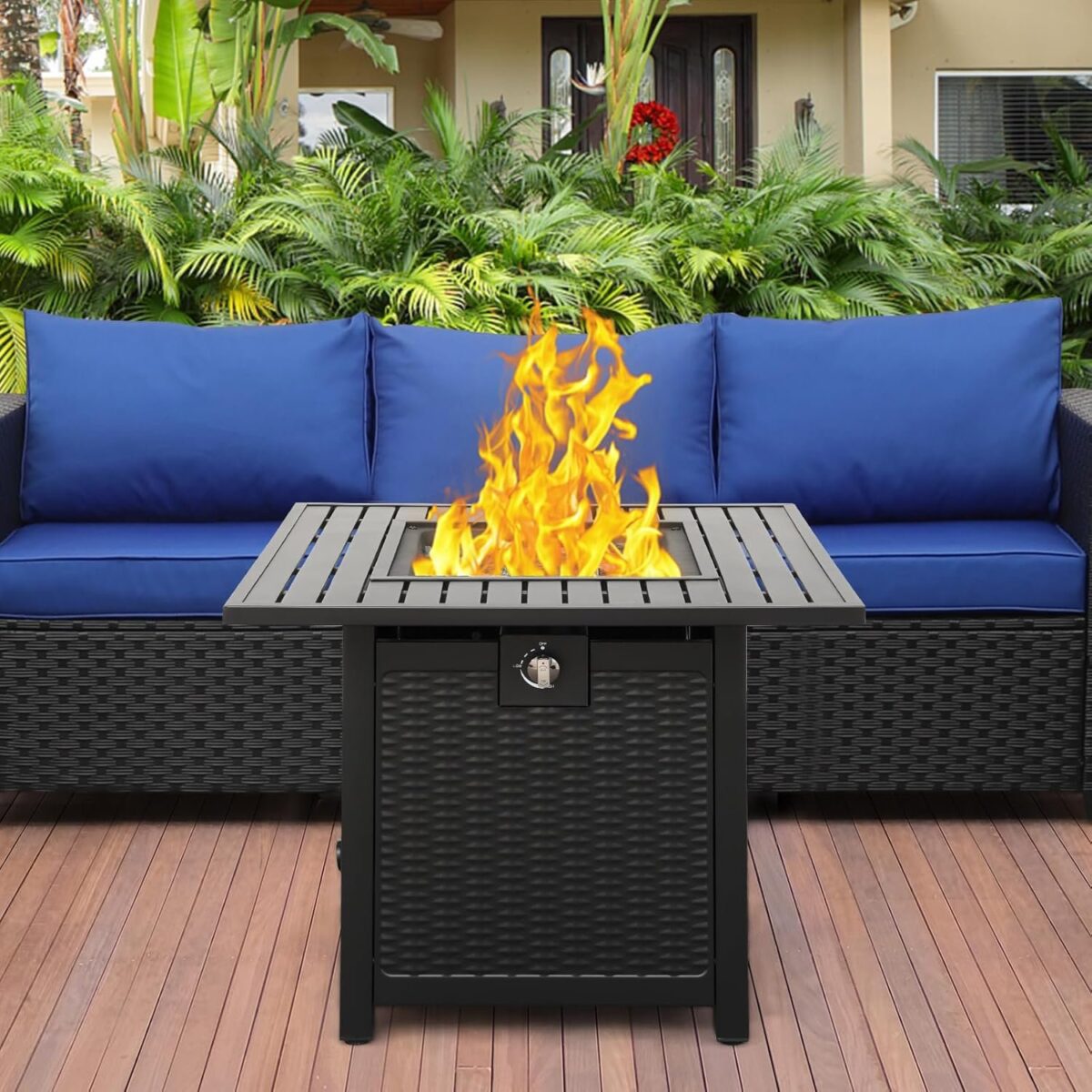 30 Inch Fire Tables 50000 BTU Outdoor Fire Pits for Outside Steel Gas Fire Table with Fire Pit Lid Grille Tabletop and Waterproof