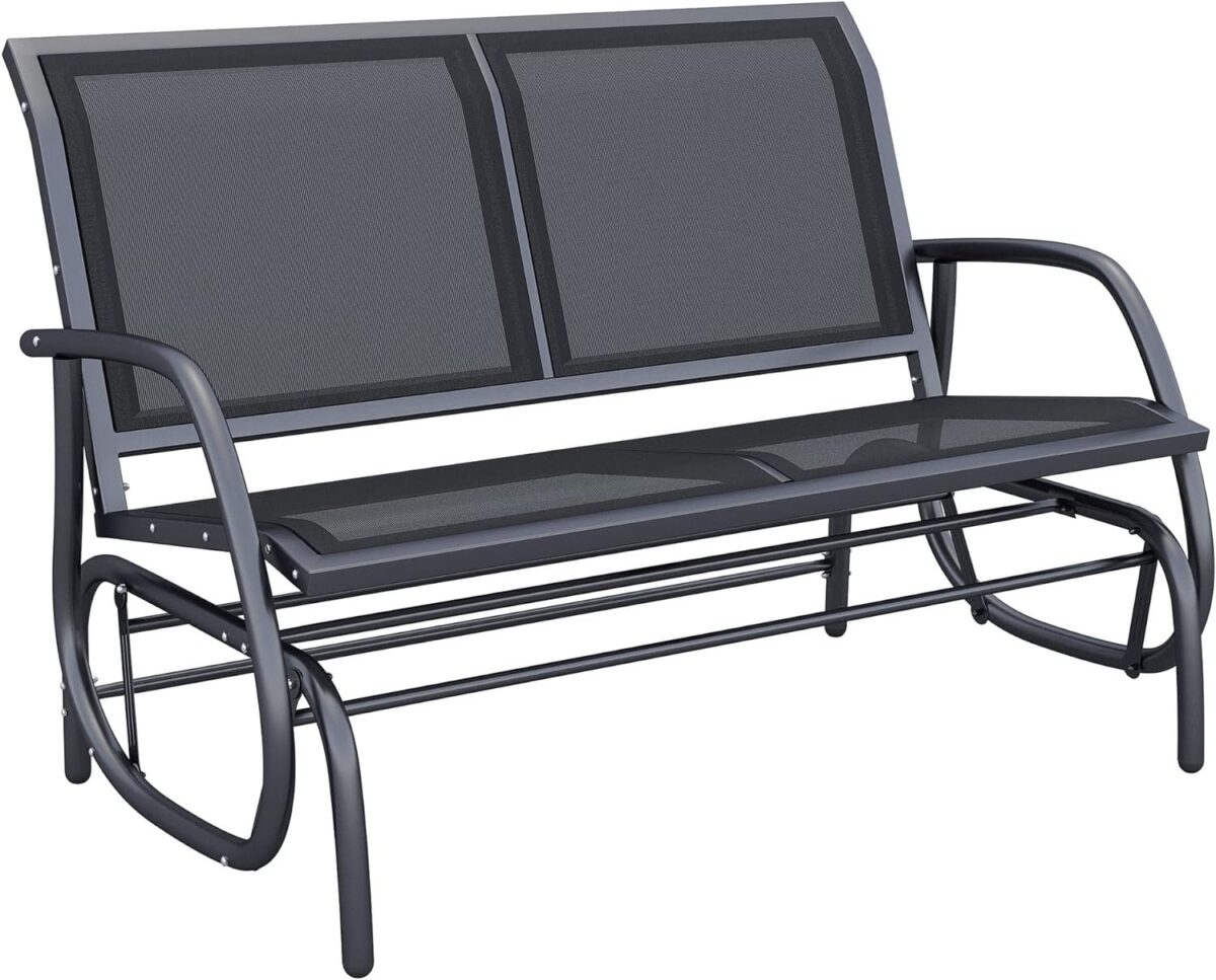 2-Person Outdoor Glider Bench, Patio Double Swing Rocking Chair Loveseat w/Powder Coated Stee