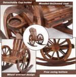 Wood Rocking Chair, Wagon Wheel Decor Armrest Yard Glider Rocking Patio Chair with Slatted Design, Adirondack Rocking Chair