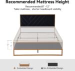 Full Metal Upholstered Bed with Geometric Headboard, Velvet Platform Bed with 10''