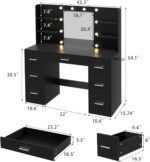 Desk with Mirror, LED Lights and Power Outlet Makeup Vanity Table with 7 Drawers and 6 Storage Shelves