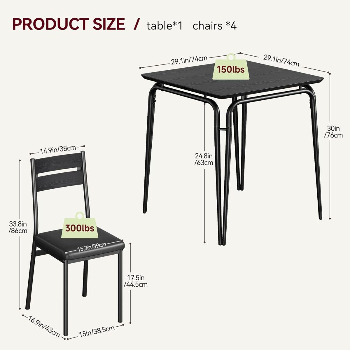 Dining Table for 2, Small Table and Chairs Set of 2, Square Dinette Set for 2, Dinner Table Set, 3 Piece