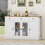 Buffet Cabinet with Storage, 55" Modern Kitchen Buffet Storage Cabinet with 3 Drawers & 4 Doors