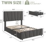 Twin Size Bed Frame with Adjustable Headboard and 2 Storage Drawers, Upholstered Platform Bed Frame