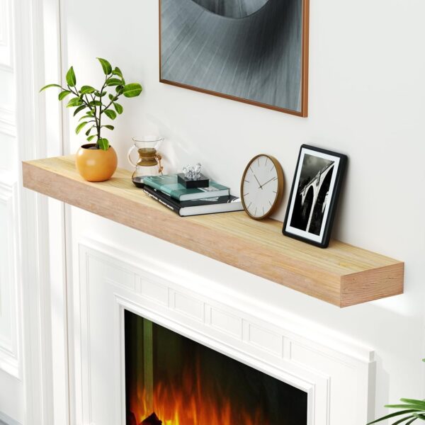 Fireplace Mantel,60" Wood Floating Fireplace Shelves,Wall Mounted Wooden Display Shelving