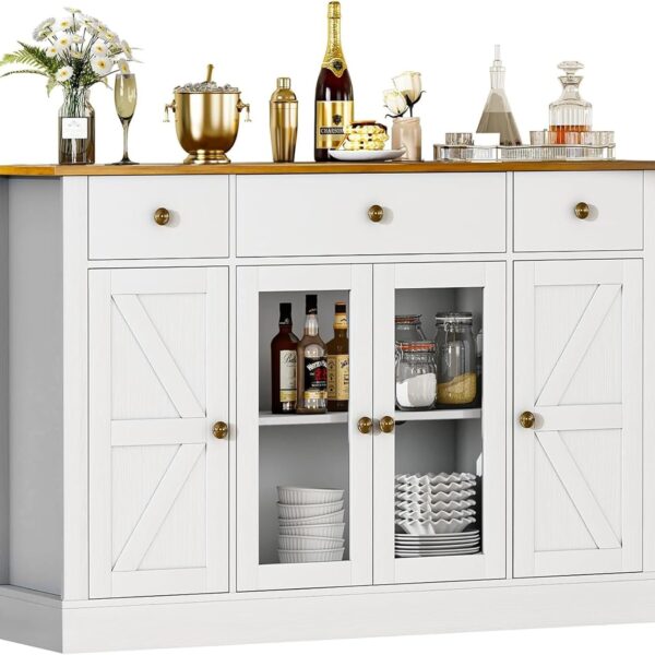 Buffet Cabinet with Storage, 55" Modern Kitchen Buffet Storage Cabinet with 3 Drawers & 4 Doors