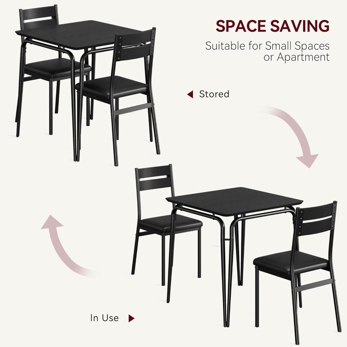 Dining Table for 2, Small Table and Chairs Set of 2, Square Dinette Set for 2, Dinner Table Set, 3 Piece