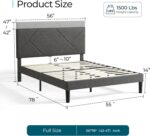 Full Size Bed Frame with Adjustable Headboard, Linen Upholstered Bed Frame Full with Solid Wooden Slats Support