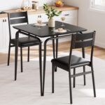 Dining Table for 2, Small Table and Chairs Set of 2, Square Dinette Set for 2, Dinner Table Set, 3 Piece