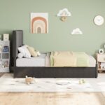 Twin Size Bed Frame with Adjustable Headboard and 2 Storage Drawers, Upholstered Platform Bed Frame