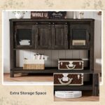 Farmhouse Coffee Bar Cabinet with 2 Sliding Barn Doors, Modern Buffet Sideboard Cabinet with Open Shelf