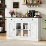 Buffet Cabinet with Storage, 55" Modern Kitchen Buffet Storage Cabinet with 3 Drawers & 4 Doors