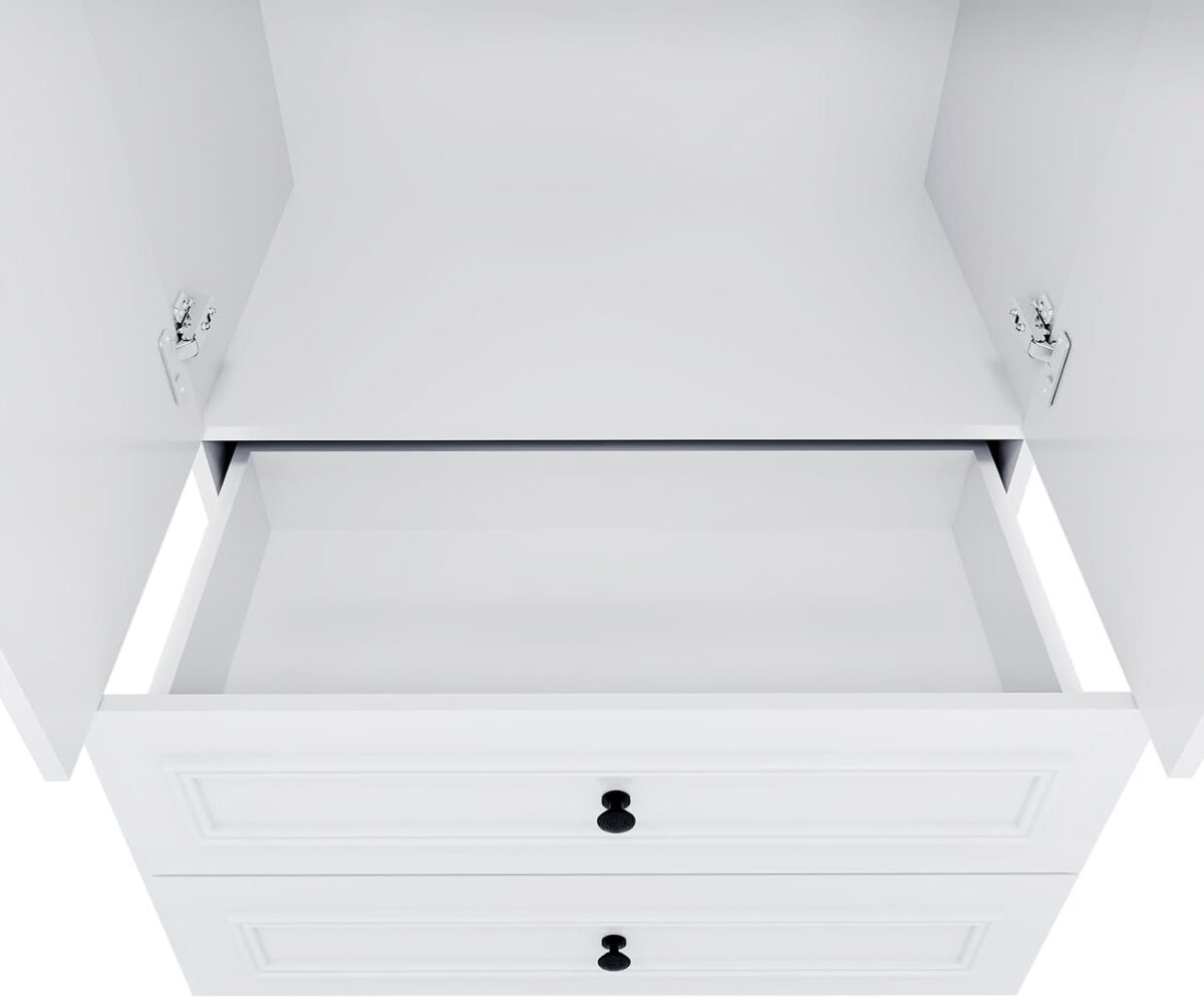 Armoire Wardrobe Closet with Mirrors, 2 Doors with Drawers, Bedroom Armoire Wardrobe Closet with Hanging Rod