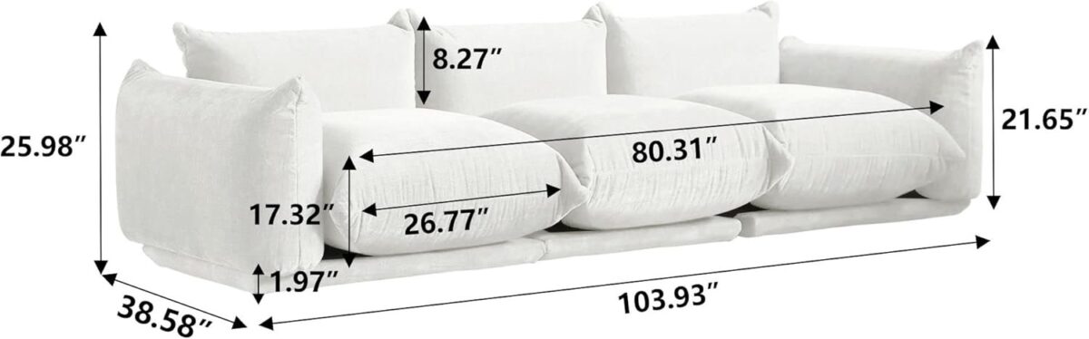 104inch Minimalist Sofa Couch,Chenilleyarn Convertible Couch,3 Seater Modern Living Room Sofa Sets