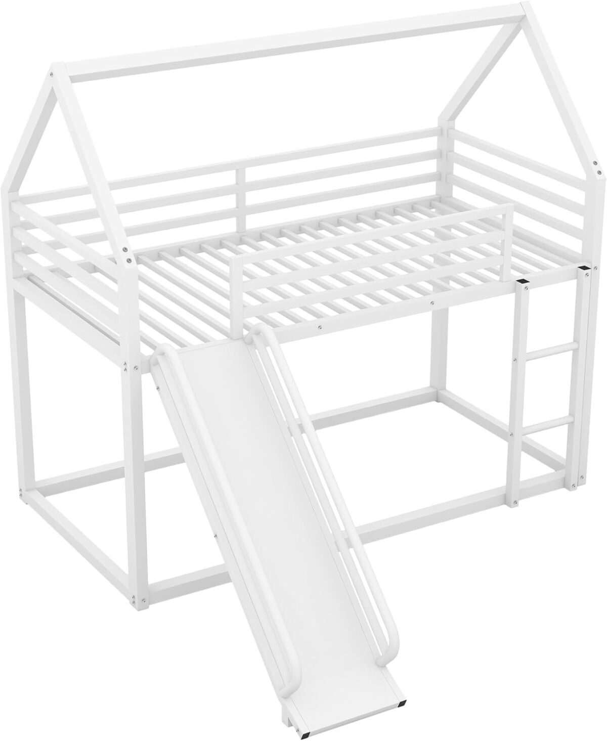 Twin Over Twin Metal Bunk Bed with Slide and Roof Design for Kids,Girls, Boys,House Shaped Bunk Bed Frame