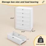 5 Drawer Dresser, White Tall Dresser, 73" H Modern Storage Chest of Drawers, Metal Storage Organizer Cabinet