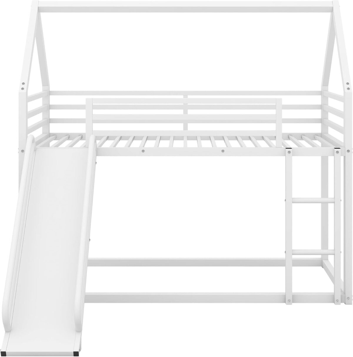 Twin Over Twin Metal Bunk Bed with Slide and Roof Design for Kids,Girls, Boys,House Shaped Bunk Bed Frame