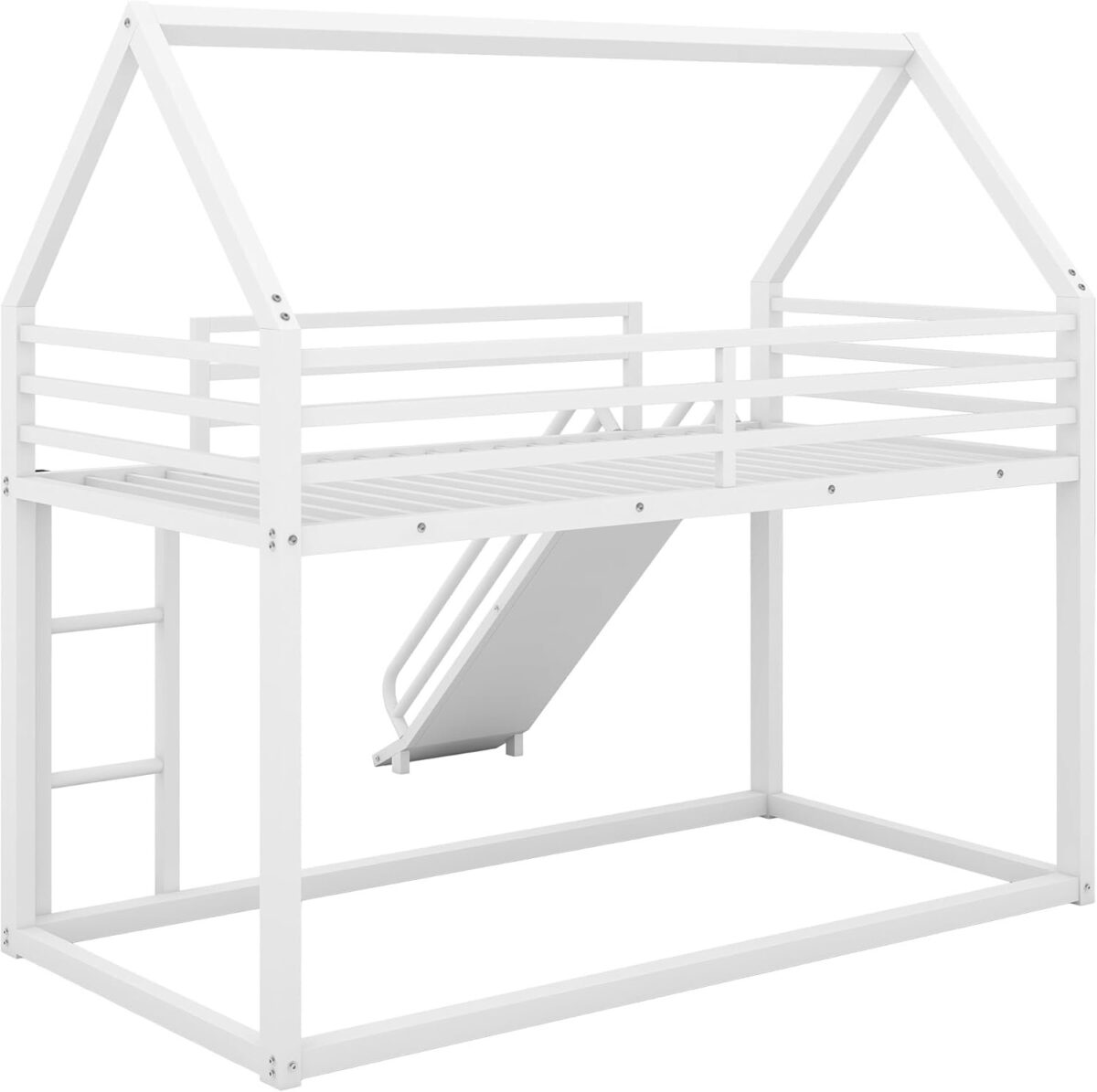 Twin Over Twin Metal Bunk Bed with Slide and Roof Design for Kids,Girls, Boys,House Shaped Bunk Bed Frame