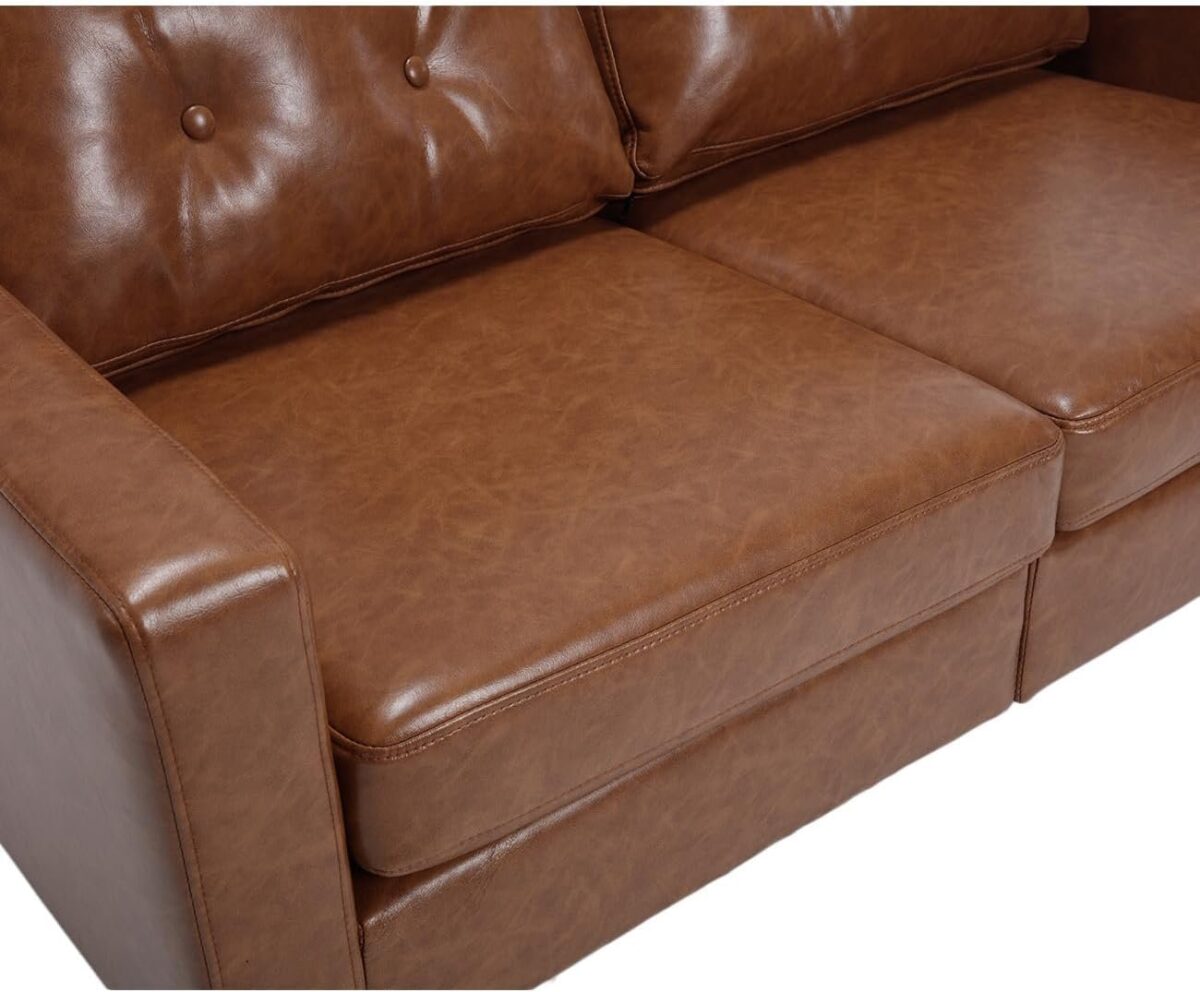 53” Loveseat Sofa, Faux Leather Love Seat Couch with Comfy Upholstered Button Tufted Faux 2 Seater Small Sofa