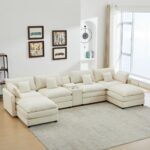 145" U Shaped Cloud Couch Sectional for Living Room, Oversized Modern Modular Sofa with Movable Ottoman