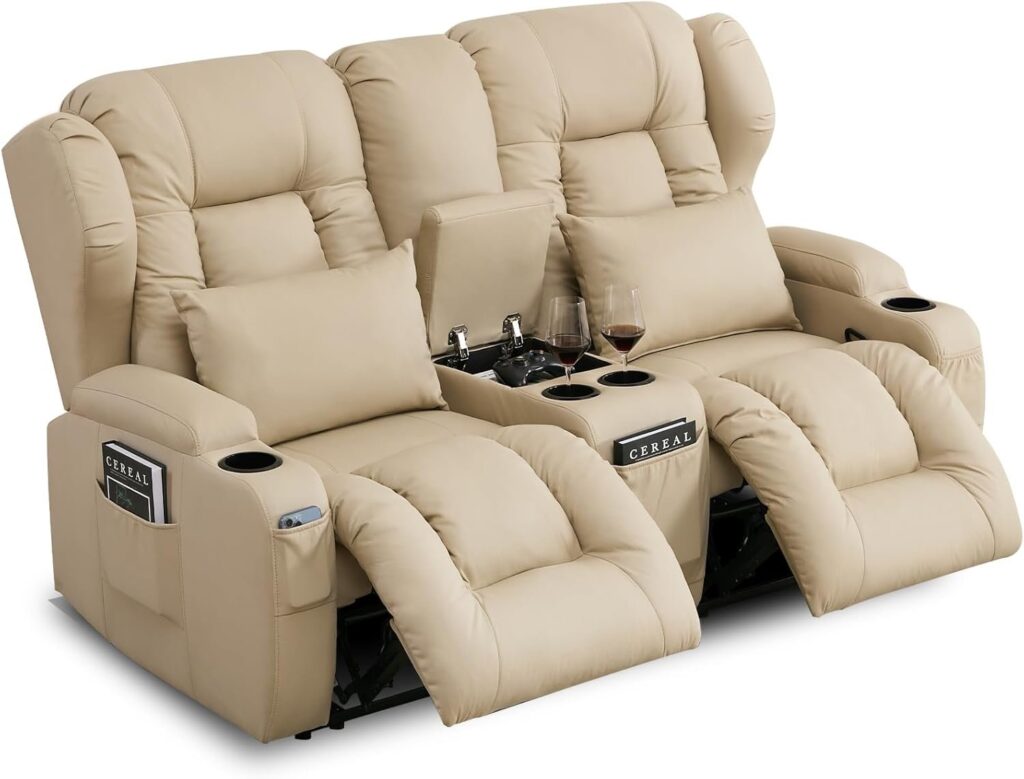 65" Loveseat Recliner Reclining Loveseat with Console - Comfy Manual RV Recliner Loveseat Sofa Couch