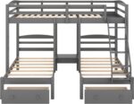 Full Over Twin & Twin Bunk Bed Kids & Teens, Wooden Triple Bunk Bedframe with Desk & Two Storage Drawer