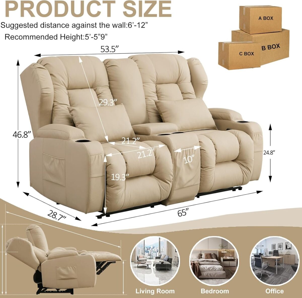 65" Loveseat Recliner Reclining Loveseat with Console - Comfy Manual RV Recliner Loveseat Sofa Couch