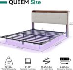 Floating Bed Frame Queen with Hidden Storage Headboard &RGB LED Lights, PU Leather Upholstered Platform Bed with USB-C/A