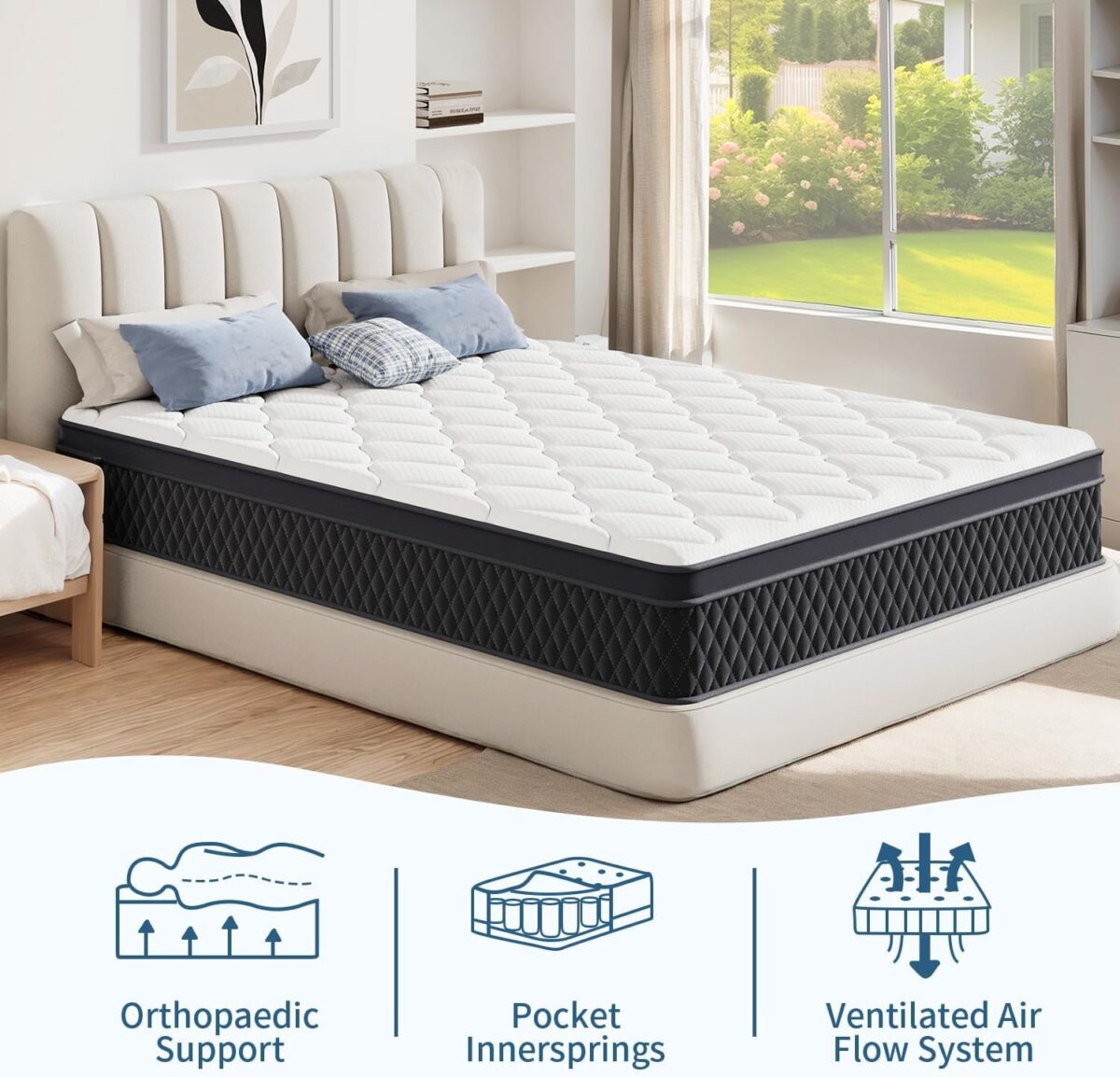 12 Inch Memory Foam Hybrid Mattress, Pressure-Relieving Bed in a Box, Individual Pocket Spring for Motion Isolation